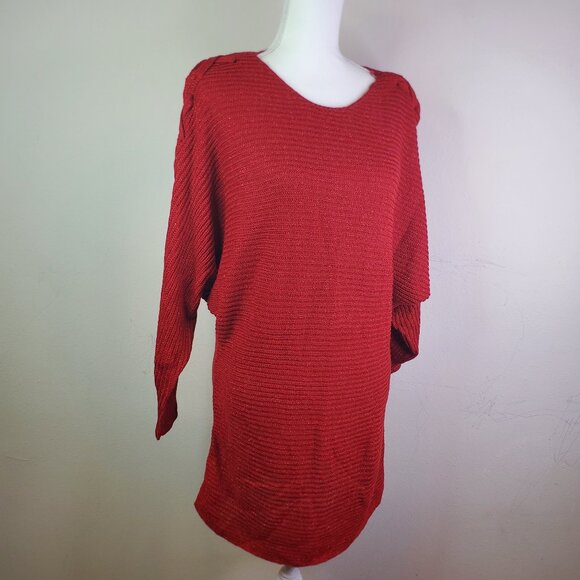American Rag Juniors Red Lace-up Sleeve Tunic Sweater S - Picture 1 of 9
